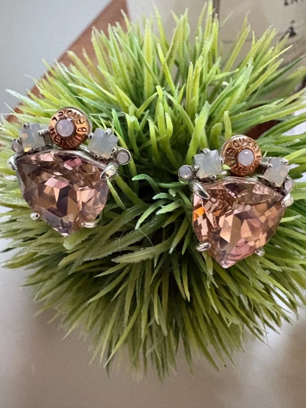 Rose Gold Pink Crystal Stud Earrings. Henri Bendel - Picture 4 of 5
